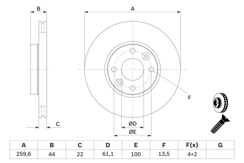 Disque de frein avant BOSCH · Ø 259,6 mm