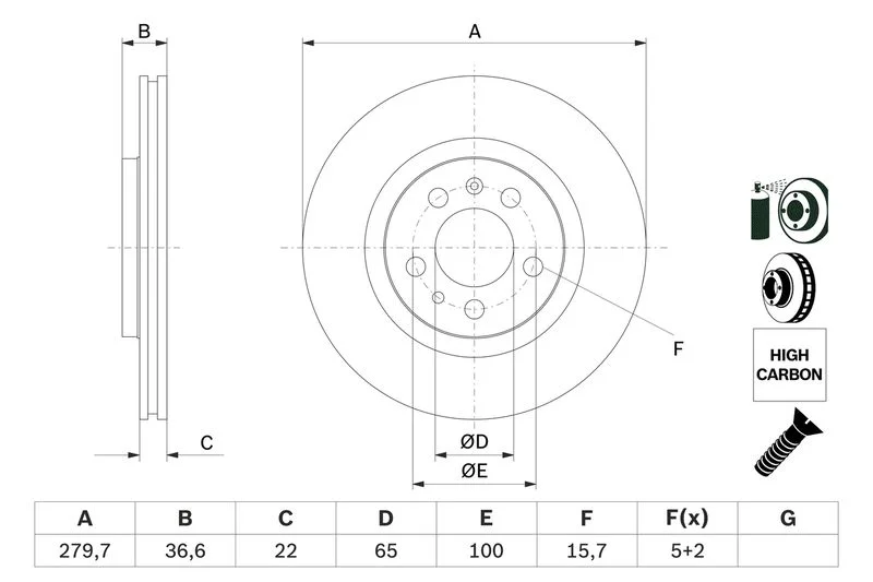 Disque de frein avant BOSCH · Ø 279,7 mm