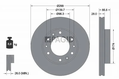 DISQ FREIN AV/VENT D.300-H.57-MOY.96- 6T HYUNDAI H350 = OE 5176159000