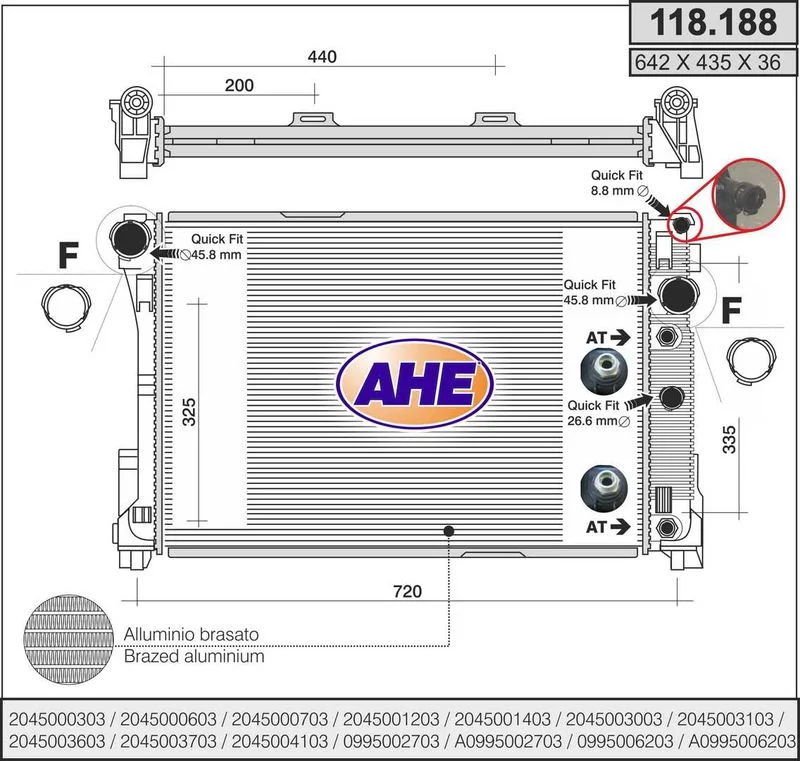 RAD EAU MERCEDES C180 (W204) 2008--2014  (ALB36)=AHE-118188