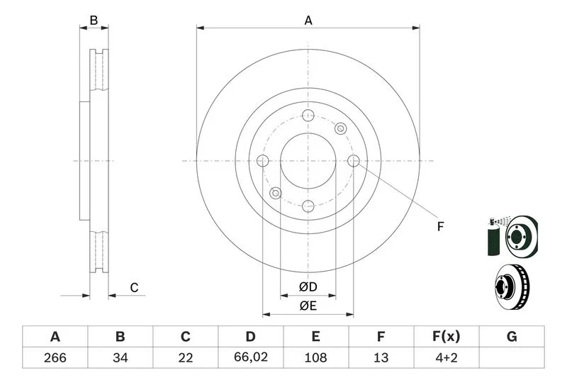 Disque de frein avant BOSCH · Ø 266 mm