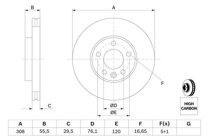 Disque de frein BOSCH · Ø 308 mm
