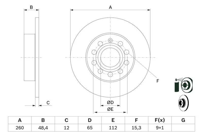 Disque de frein avant BOSCH · Ø 256 mm