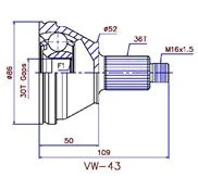 TETE CARD EXT 36/INT 33 AUDI A2,POLO V 1.45 ESS =303556