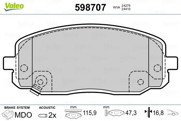 598707 PLAQ DE FREIN AV KIA PICANTO  2004/--  FDB178322-0629-0