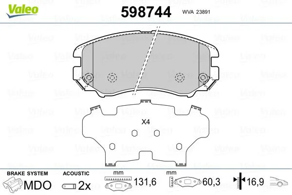598744 PLAQ DE FREIN HYUNDAI TUCSON 2,0 CRDI AVFDB173322-0503-0