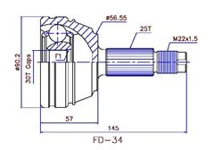 T-CARDAN INT.30/EXT.25 FORD ESCORT CLASSIC 1.8 TD --2000 =818016